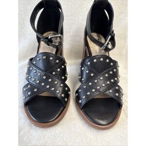 Vince Camuto Keresha Black Leather Open Toe Ankle Strap Sandals Block Heel Sz 7
